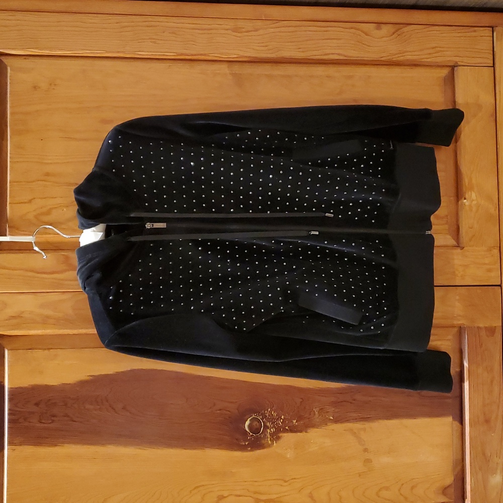 Calvin Klein Black Velour Full Zip Hoodie Bling Medium